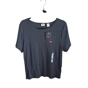 Levi's Slim Fit Black Ribbed Short Sleeve T-Shirt Womens Size XXL NWT